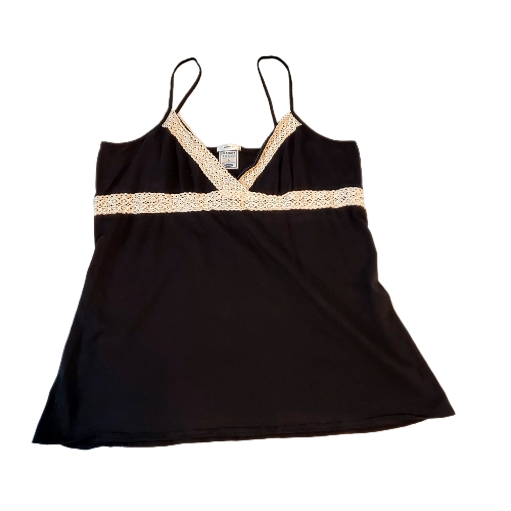 Old Navy Perfect Fit Tank Black with Crochet Trim